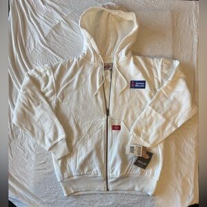 Y2K Dickies White Thermal Lined Zip Up Hoodie Sweatshirt Adult Medium Patch NWT